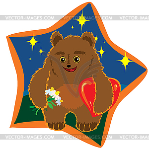 Brown bear with flowers and hearts - vector EPS clipart