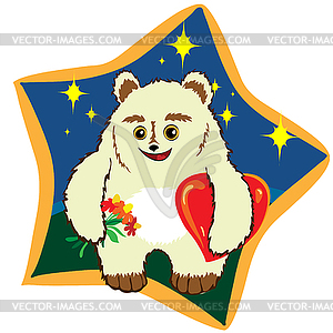 White bear with flowers and hearts - vector clipart