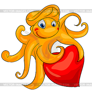 Octopus with heart - vector image
