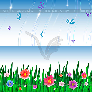 Banners with repeating pattern tile of grass and sky - vector image