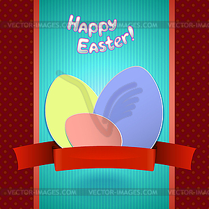 Easter retro card with paper eggs and ribbon for - vector clip art