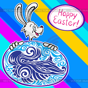 Bunny with patterned easter egg - vector clipart / vector image