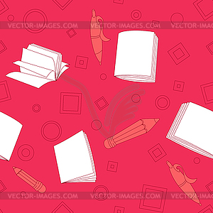 School notes seamless pattern on pink background - vector image