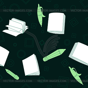 School notes seamless pattern on dark green - vector image