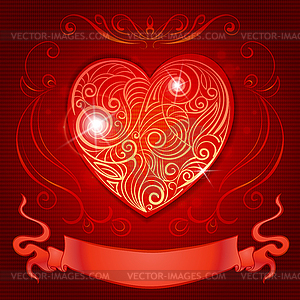 Greeting card with heart and ribbon for wedding - vector clip art