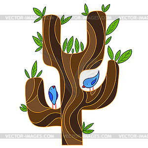 Abstract stylized tree with songbird - vector image