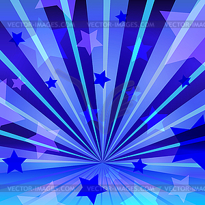 Abstract blue background with stars and radiating - vector clipart