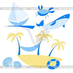 Set of icons with vocation and sea themes - vector image