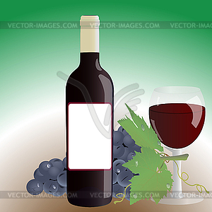 Bottle wine glass grapes - vector clip art