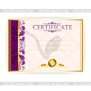Horizontal certificate with laurel wreath - vector clip art