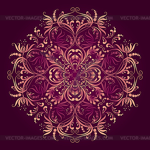 Floral pattern with round damask ornament - vector clipart