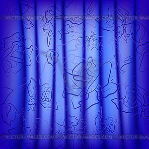 Curtain with pleats and ornaments - vector image