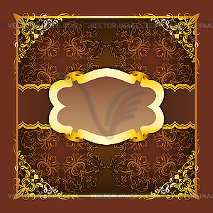 Royal frame with ribbons on seamless ornament - vector image