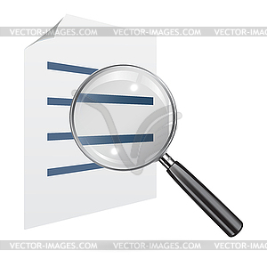 Magnifying glass with sheet of paper - vector clipart