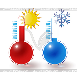 Hot and cold thermometer icon set. Low and high temperature on scale.  Meteorological measurements weather. Control level cooling and heating.  Vector Stock Vector Image & Art - Alamy