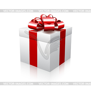 White gift box with red ribbon - vector image