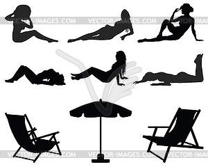 Girls  on the beach - vector clipart