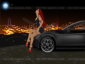 Beautiful girl and car - vector image