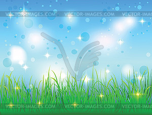 Summer sky and meadow with grass - vector clipart