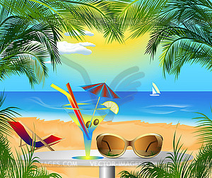 Summer card with sea view - vector clip art