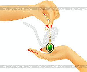 Gold pendant in hand - vector clipart