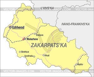 Map of Zakarpattia Oblast (Transcarpatia) - vector clipart / vector image