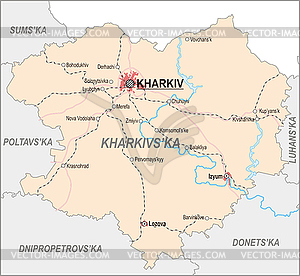 Карта Харьковской области - векторное изображение EPS