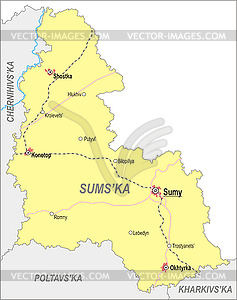 Map of Sumy Oblast - vector clipart