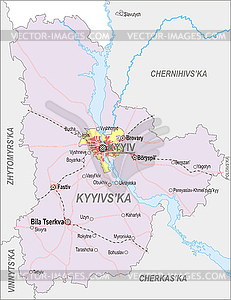 Map of Kiev Oblast and city of Kiev - vector clipart