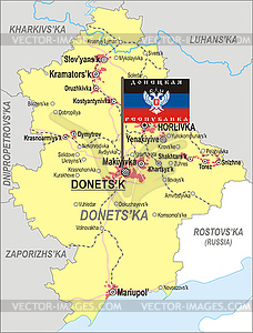 Map of Donetsk Oblast with flag - vector clip art