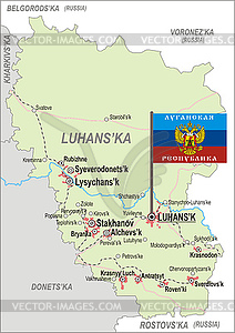 Map of Luhansk Oblast with flag - vector image