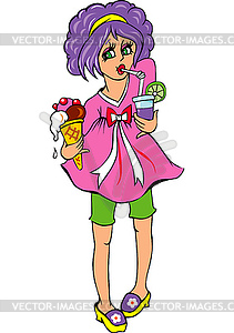 Pretty young fashionable teenager girl with ice cream - vector clip art