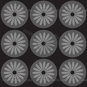  Gray wheels on black background.  - vector clip art
