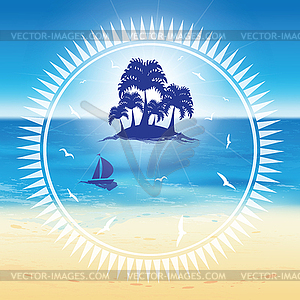 Sand beach and small island. - vector clipart