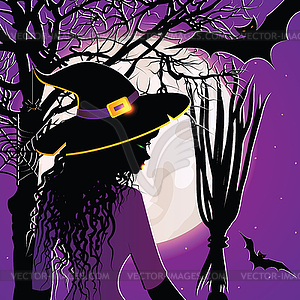 Halloween background with young witch. - vector EPS clipart