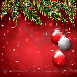 New Year toys on pine tree branches - royalty-free vector image