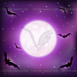 Halloween background with bats and full moon - vector image