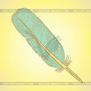 Sketch feather, vintage background - vector image