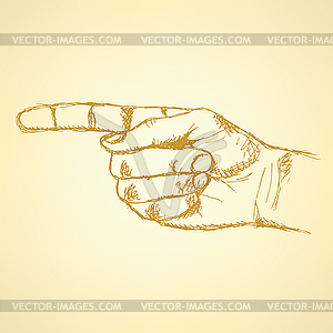 Pointing hand, background in sketch style - vector clip art