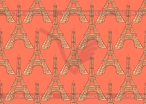 Sketch Eiffel tower, seamless pattern - vector clip art