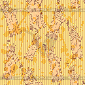 Sketch statue of liberty, seamless pattern - vector clip art