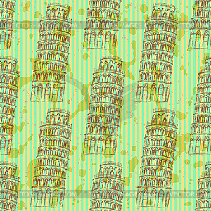 Sketch Pisa tower, seamless pattern - vector clipart