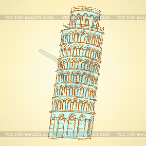 Sketch Pisa tower, vintage background - vector image