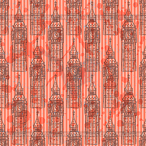 Sketch Big Ben, seamless pattern - vector clip art