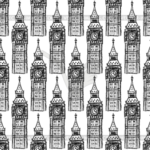 Sketch Big Ben, seamless pattern - vector image