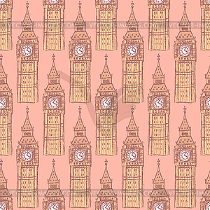 Sketch Big Ben, seamless pattern - vector EPS clipart