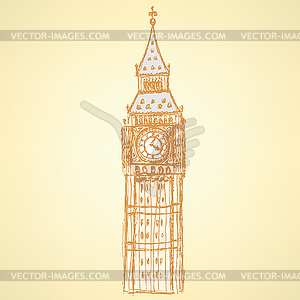 Sketch Big Ben, background eps 10 - vector clip art