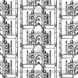 Sketch Taj Mahal, seamless pattern - vector clip art