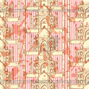 Sketch Taj Mahal, seamless pattern - vector clip art