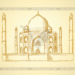 Sketch Taj Mahal, vintage background - royalty-free vector clipart
